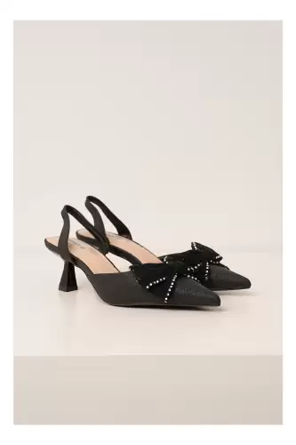 Pantofi negri eleganti cu glitter si funda pe varf