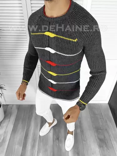 Pulover barbati gros gri slim fit T3587 P18-3.1