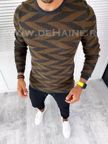 Pulover barbati gros maro slim fit T3704 I2-5.3