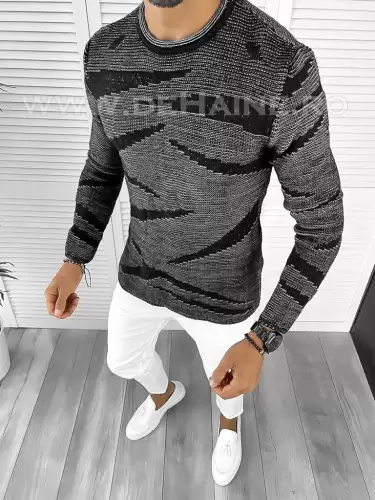 Pulover barbati gros negru slim fit T3617  K6-5
