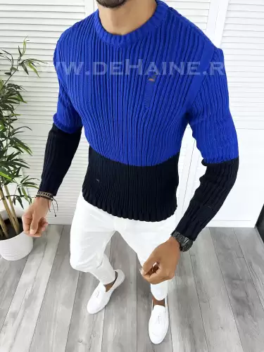 Pulover barbati gros slim fit albastru T3577 I12-5