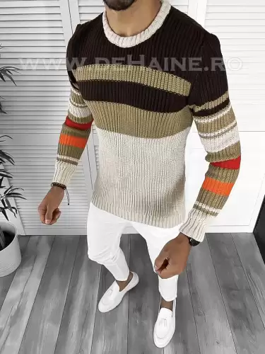 Pulover barbati gros slim fit bej T3576 O3-1.1