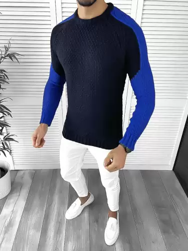 Pulover barbati gros slim fit bleumarin T3594 k20