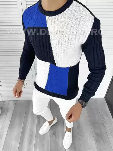 Pulover barbati gros slim fit bleumarin T3611 i15-2.1