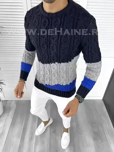 Pulover barbati gros slim fit bleumarin T3612 100-1 U1-2