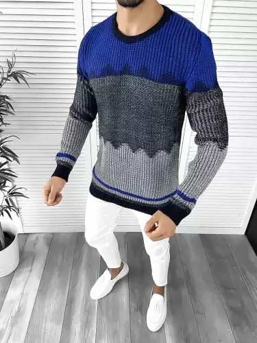 Pulover barbati gros slim fit bleumarin ZR T3626 106-4