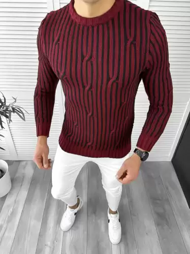 Pulover barbati gros slim fit grena T3575 I1-4