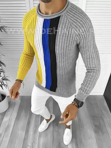 Pulover barbati gros slim fit gri deschis T3578 114-1   U7-2