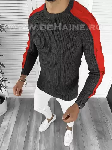 Pulover barbati gros slim fit gri inchis T3586 i13-3.1