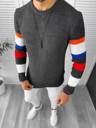 Pulover barbati gros slim fit gri inchis T3588 i6-3