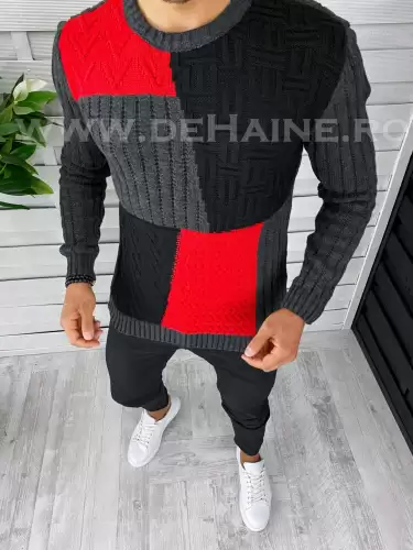 Pulover barbati gros slim fit gri inchis T3611  P18-3.2