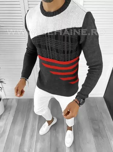 Pulover barbati gros slim fit gri inchis T3625 96-2.1