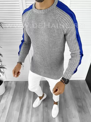 Pulover barbati gros slim fit gri T3586 98-3