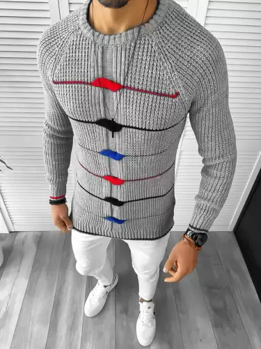 Pulover barbati gros slim fit gri T3587 91-2  27-4 E~