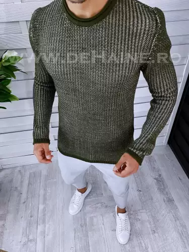 Pulover barbati gros slim fit kaki T3544 83-1