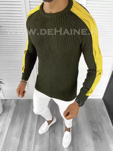 Pulover barbati gros slim fit kaki T3586 i17-3.1/U3.2