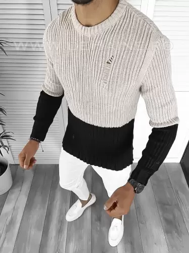 Pulover barbati gros slim fit negru T3577 89-4.3