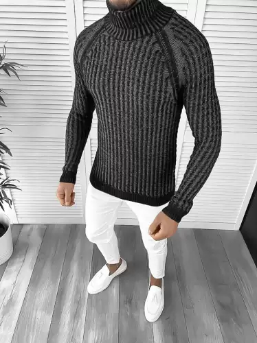 Pulover barbati gros slim fit negru T3712 i6-4.3