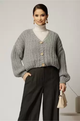 Pulover scurt gri tricotat lejer