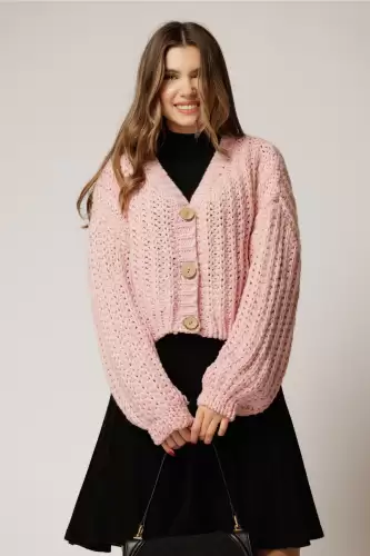 Pulover scurt roz tricotat lejer