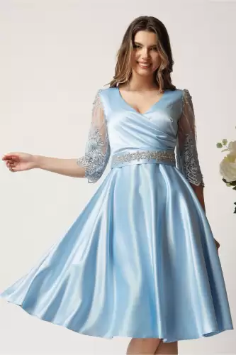 Rochie bleu din tafta in clos cu cordon in talie- Ella Collection Adria