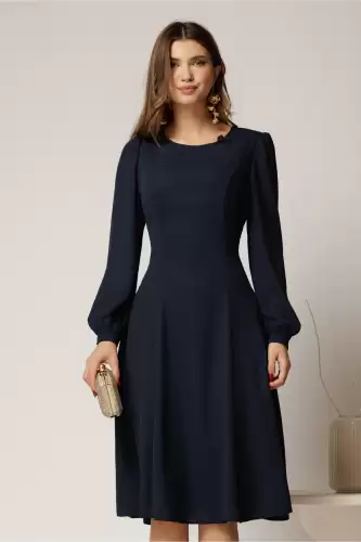 Rochie bleumarin eleganta de ocazie din voal in clini