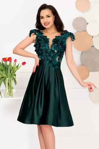 Rochie de ocazie eleganta verde in clos Liana cu flori 3D