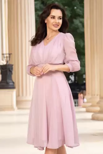 Rochie de ocazie midi roz in clos Romina cu fir lurex