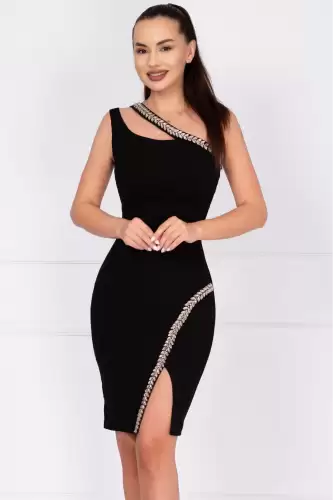 Rochie de ocazie neagra Florence decorata cu pietre sclipitoare