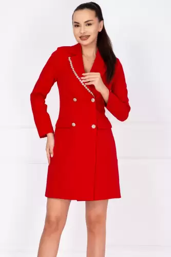 Rochie de ocazie rosie tip sacou Nadina decorata cu strassuri