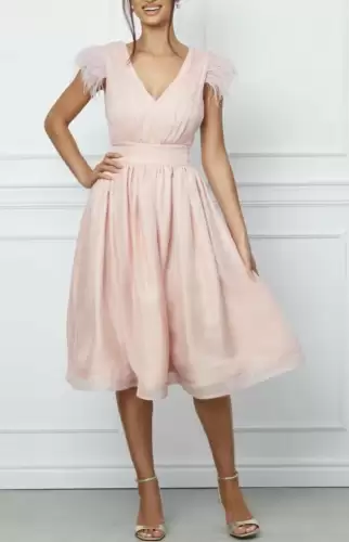 Rochie de ocazie roz pudra din voal