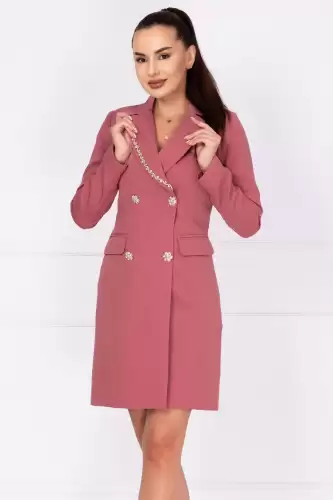 Rochie de ocazie roz tip sacou Nadina decorata cu strassuri