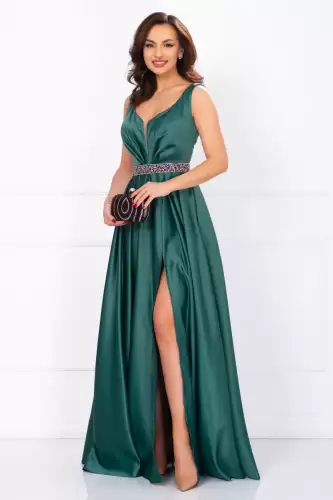 Rochie de soacra lunga Camila din tafta verde