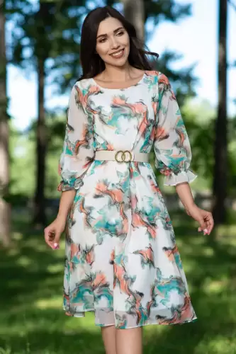 Rochie de zi in clos Adana din voal cu imprimeu tip pictura