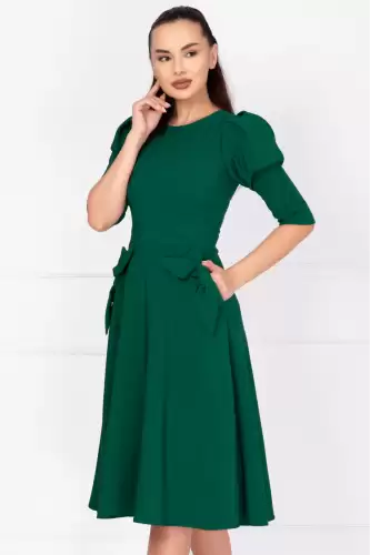 Rochie de zi in clos verde Helene cu fundite decorative