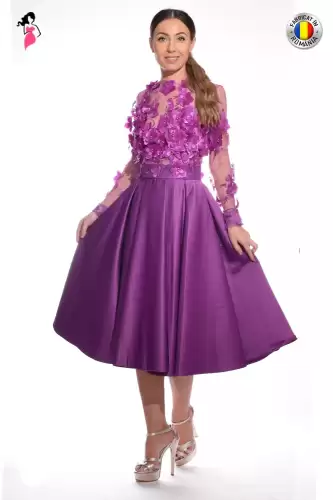 Rochie din tafta fucsia din tafta cu broderie 3D