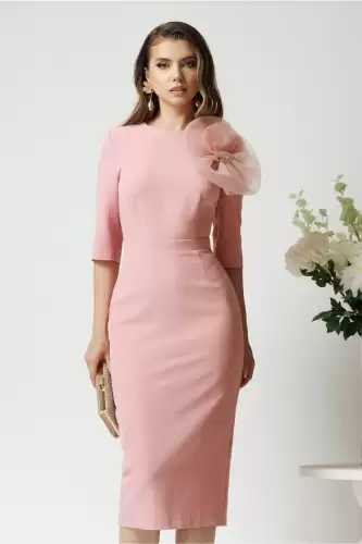 Rochie Dy Fashion de ocazie din stofa roz cu floare maxi