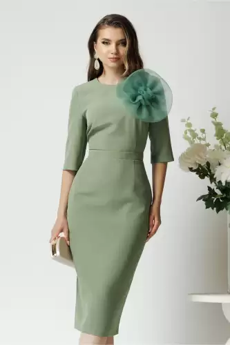 Rochie Dy Fashion de ocazie din stofa verde cu floare maxi