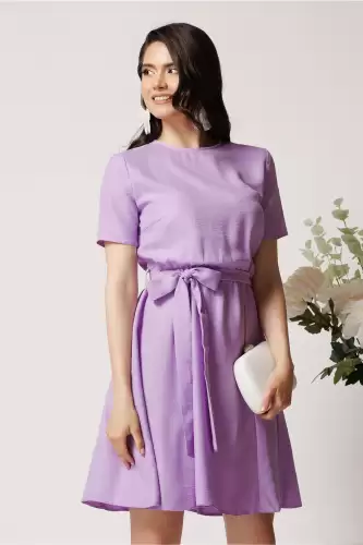 Rochie DY Fashion din viscoza lila cu cordon in talie