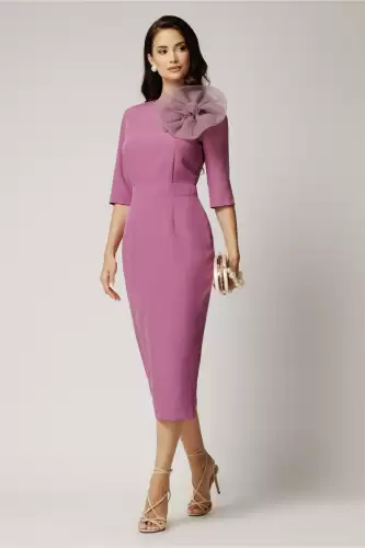 Rochie Dy Fashion lila de ocazie cu floare maxi