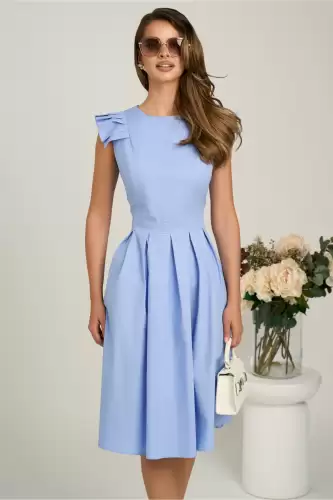 Rochie DY Fashion midi bleu din poplin in clos cu volane la umeri