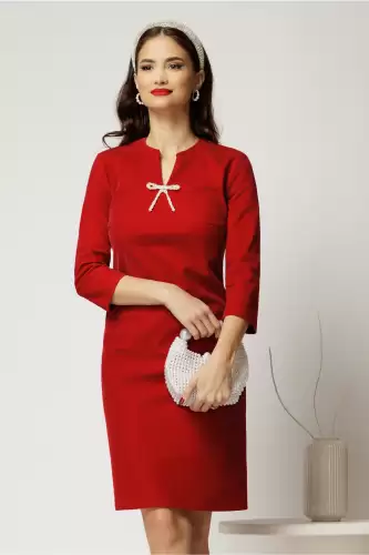 Rochie DY Fashion scurta bordo din catifea fixa cu funda perla