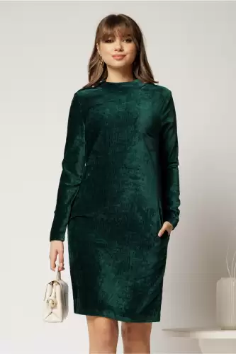 Rochie DY Fashion verde dreapta din catifea velurata