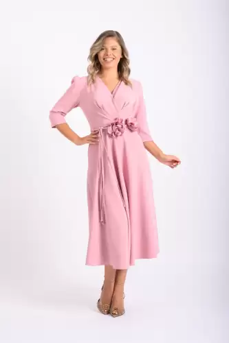 Rochie eleganta din stofa cu croiala lejera in clos si detaliu la talie detasabil