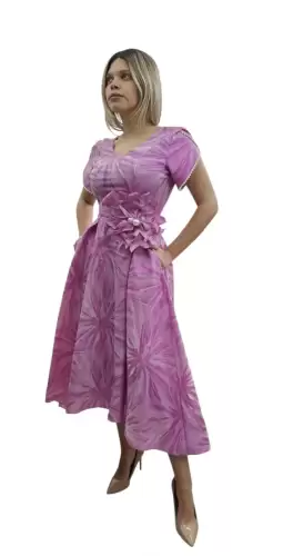 Rochie eleganta din tafta roz cu imprimeu floral