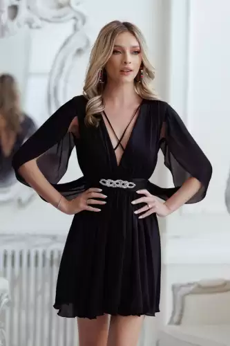 Rochie eleganta din voal cu striatii de culoare negru