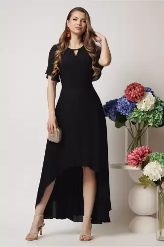 Rochie eleganta din voal neagra cu lungime asimetrica