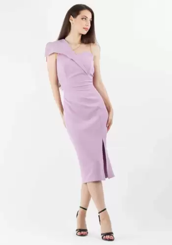 Rochie eleganta lila cu slit pe picior