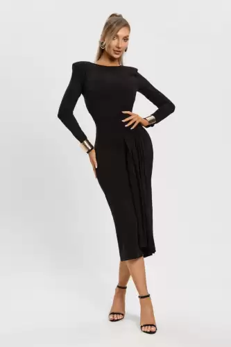 Rochie eleganta neagra cu lungimea midi si mulata pe corp