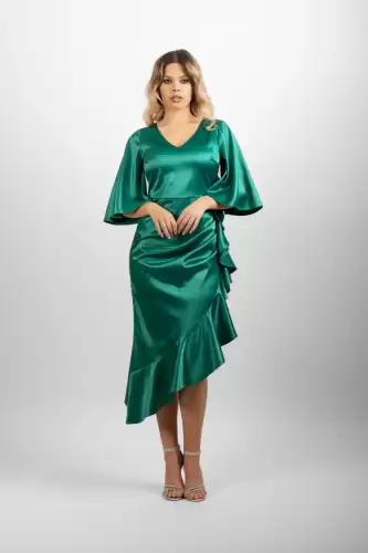 Rochie eleganta verde din material vaporos satinat